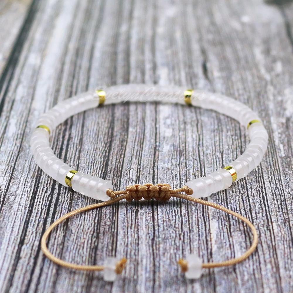 White Quartz Handmade 2x4mm Beads Healing Calming Dainty Minimalist Bracelet