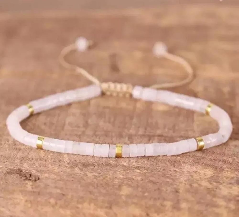 White Quartz Handmade 2x4mm Beads Healing Calming Dainty Minimalist Bracelet