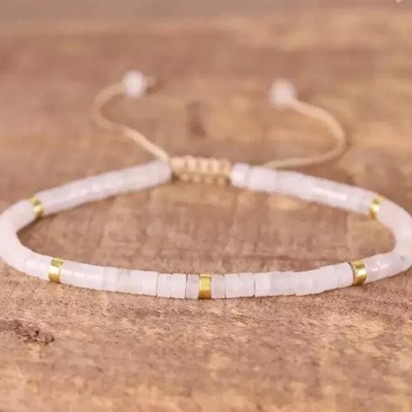 White Quartz Handmade 2x4mm Beads Healing Calming Dainty Minimalist Bracelet