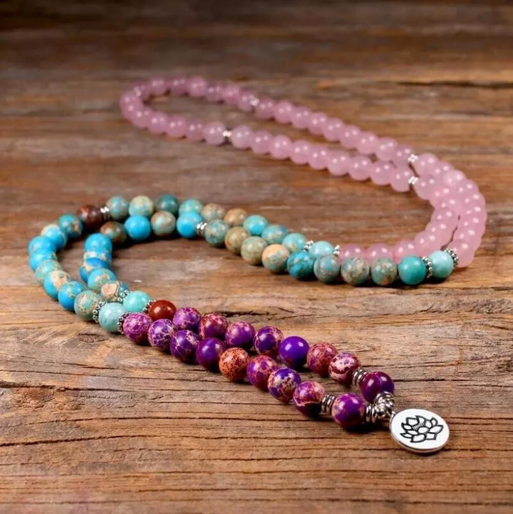 Natural 108 Mala 8 mm Beads Prayer Rose Quartz Healing Women Necklace Bracelet