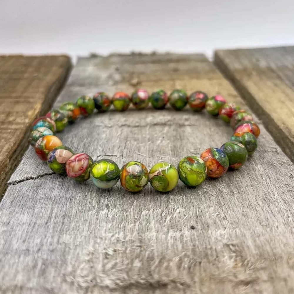 Natural Green Sea Sediment Beaded Crystal Healing Chakra Men Women Bracelet