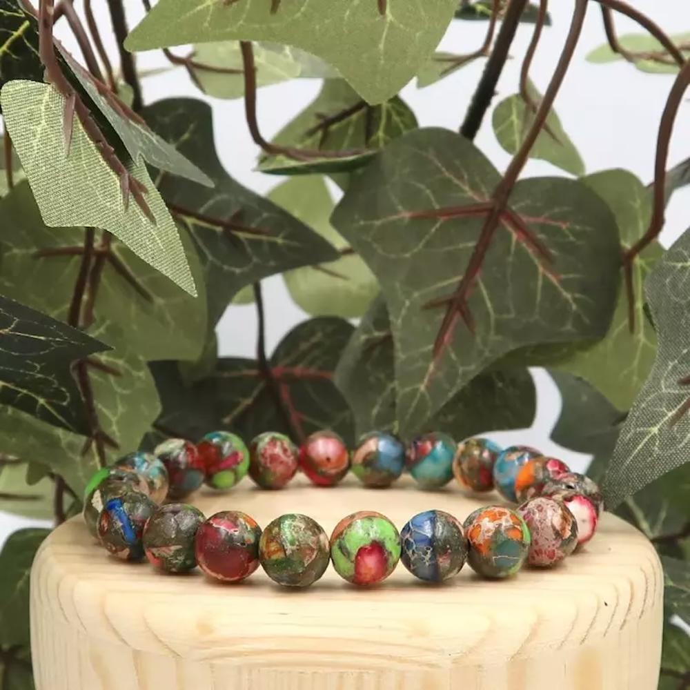 Natural Green Sea Sediment Beaded Crystal Healing Chakra Men Women Bracelet