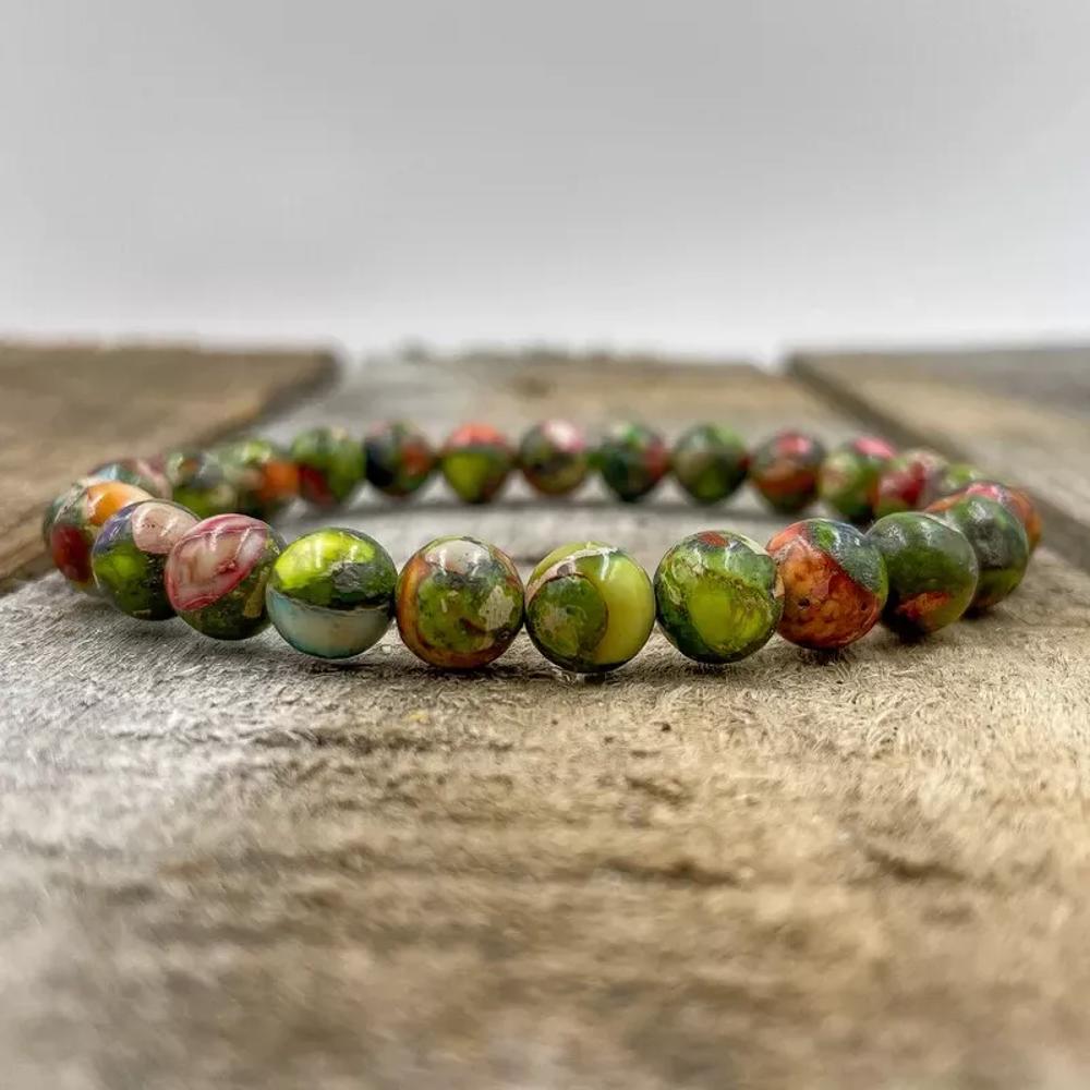 Natural Green Sea Sediment Beaded Crystal Healing Chakra Men Women Bracelet