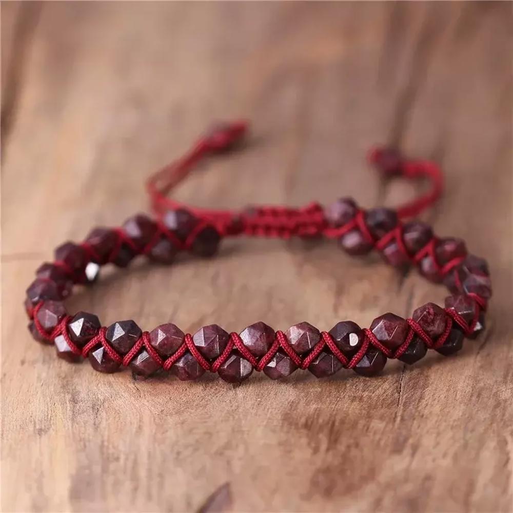 Natural Garnet Minerals Bead Hand Braided Gemstone Women Healing Reiki Bracelet