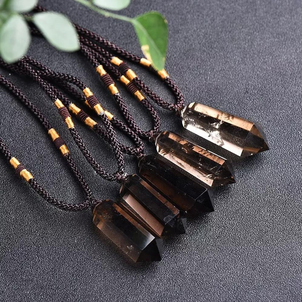 Raw Smoky Quartz Pendant Healing Amulet Talisman Hexagonal Point Necklace Gifts