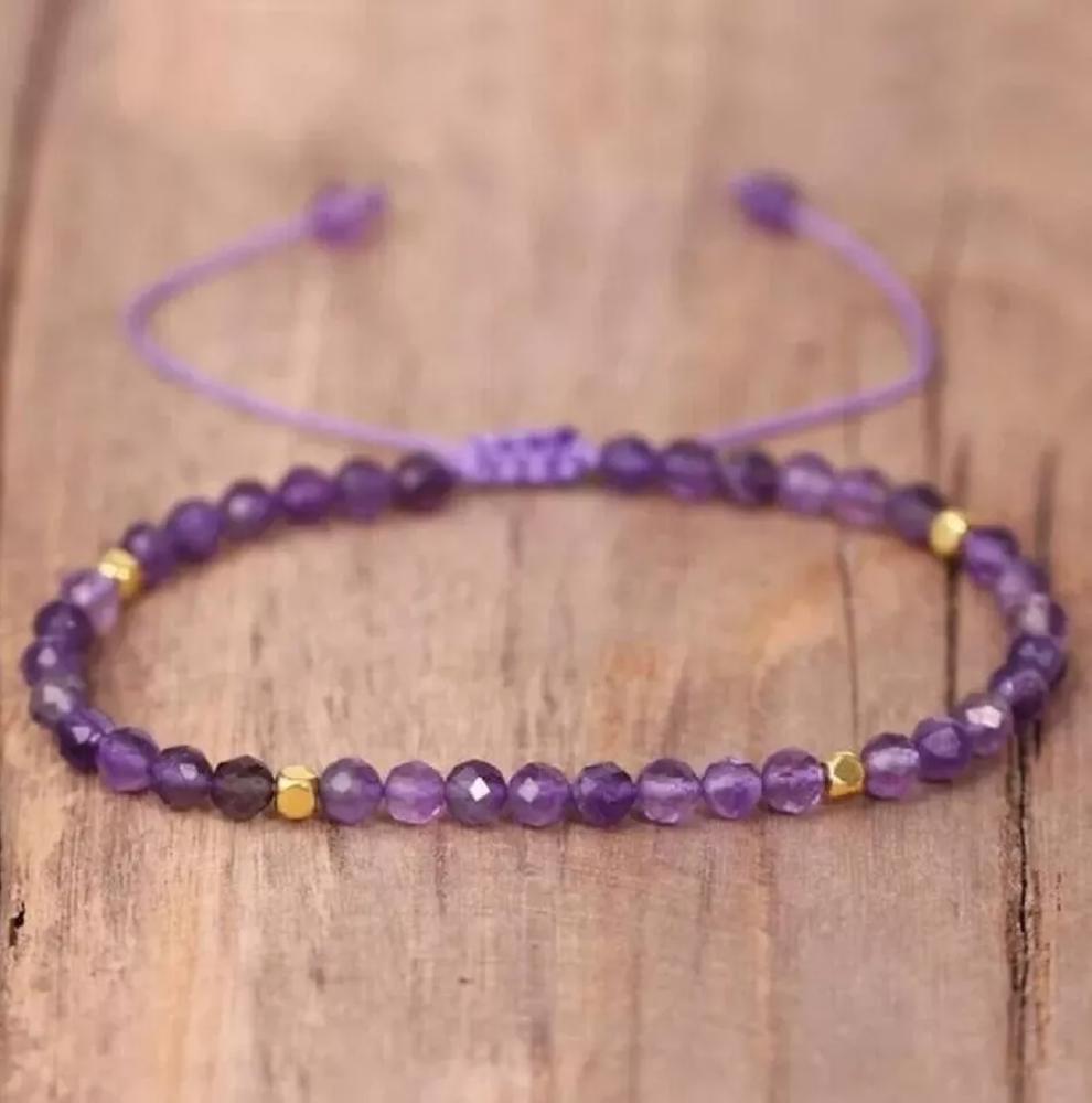 Natural Amethyst Stone Dainty Bracelet Purple Crystal Braided Bracelet Handmade