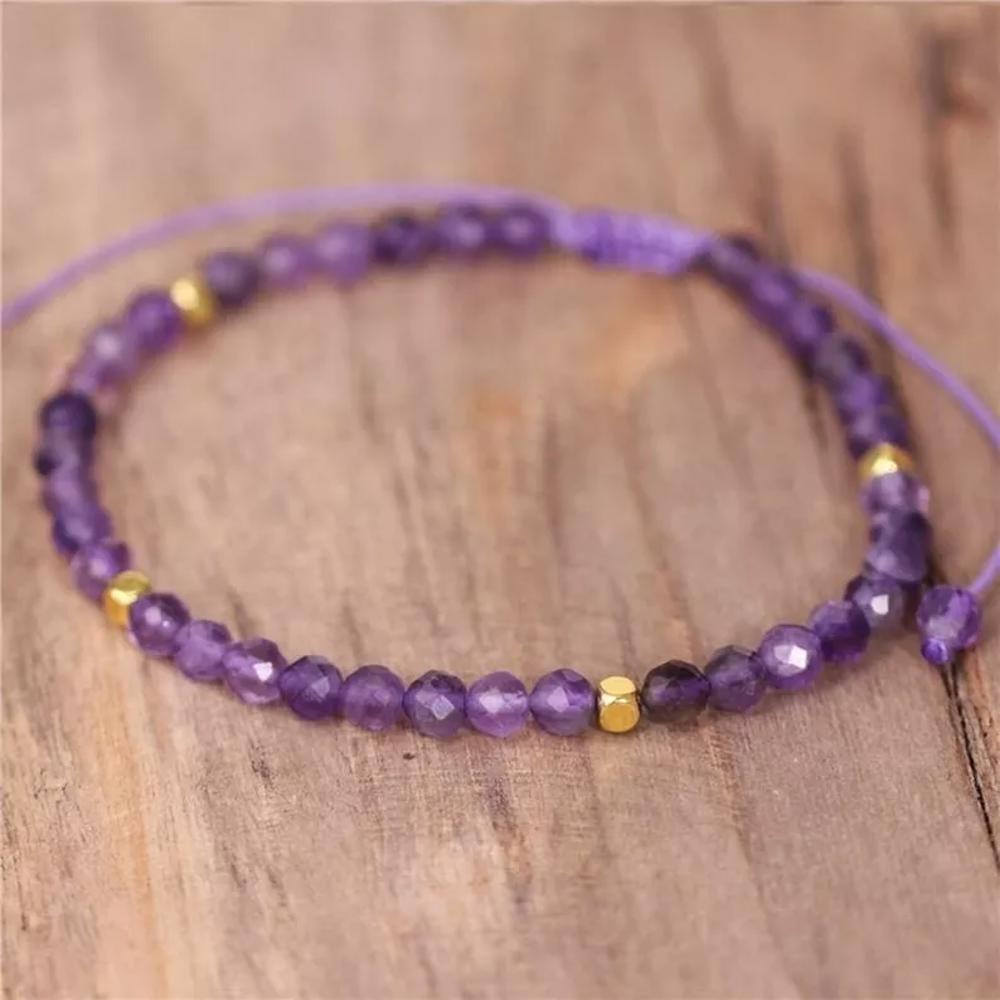 Natural Amethyst Stone Dainty Bracelet Purple Crystal Braided Bracelet Handmade