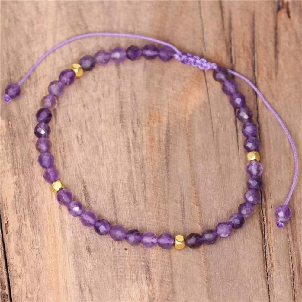 Natural Amethyst Stone Dainty Bracelet Purple Crystal Braided Bracelet Handmade