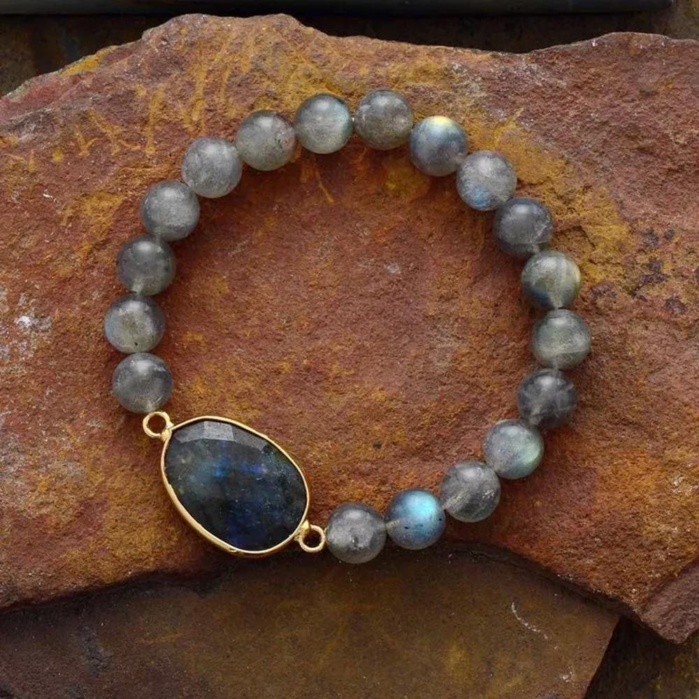 Natural Labradorite Stone Bead Handmade Healing Amulet Women Bracelet Xmas Gifts