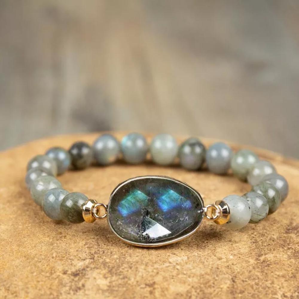 Natural Labradorite Stone Bead Handmade Healing Amulet Women Bracelet Xmas Gifts