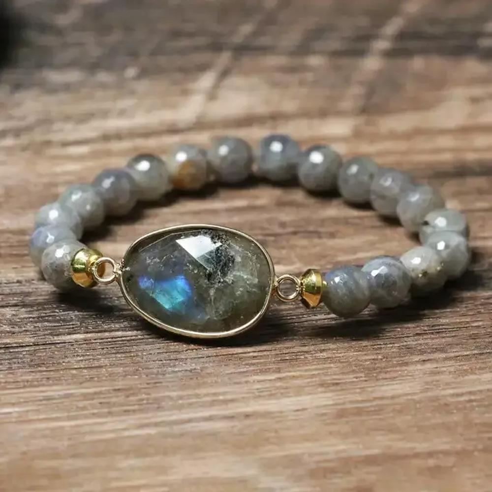 Natural Labradorite Stone Bead Handmade Healing Amulet Women Bracelet Xmas Gifts