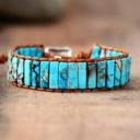  Natural Turquoise Tube Leather Braided Bracelet for Protection Healing Handmade