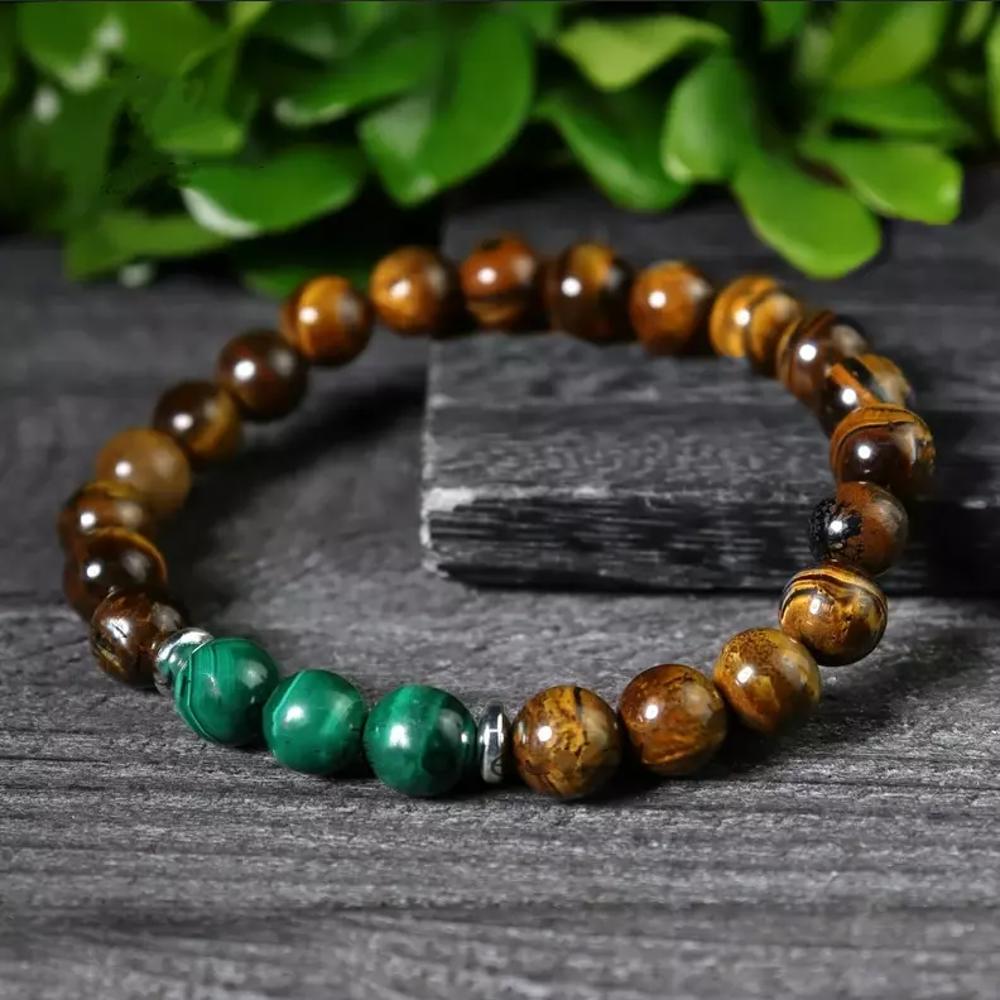 Natural Tiger's eye Malachite Gemstone 8mm Beaded Crystal Healing Reiki Bracelet 8mm