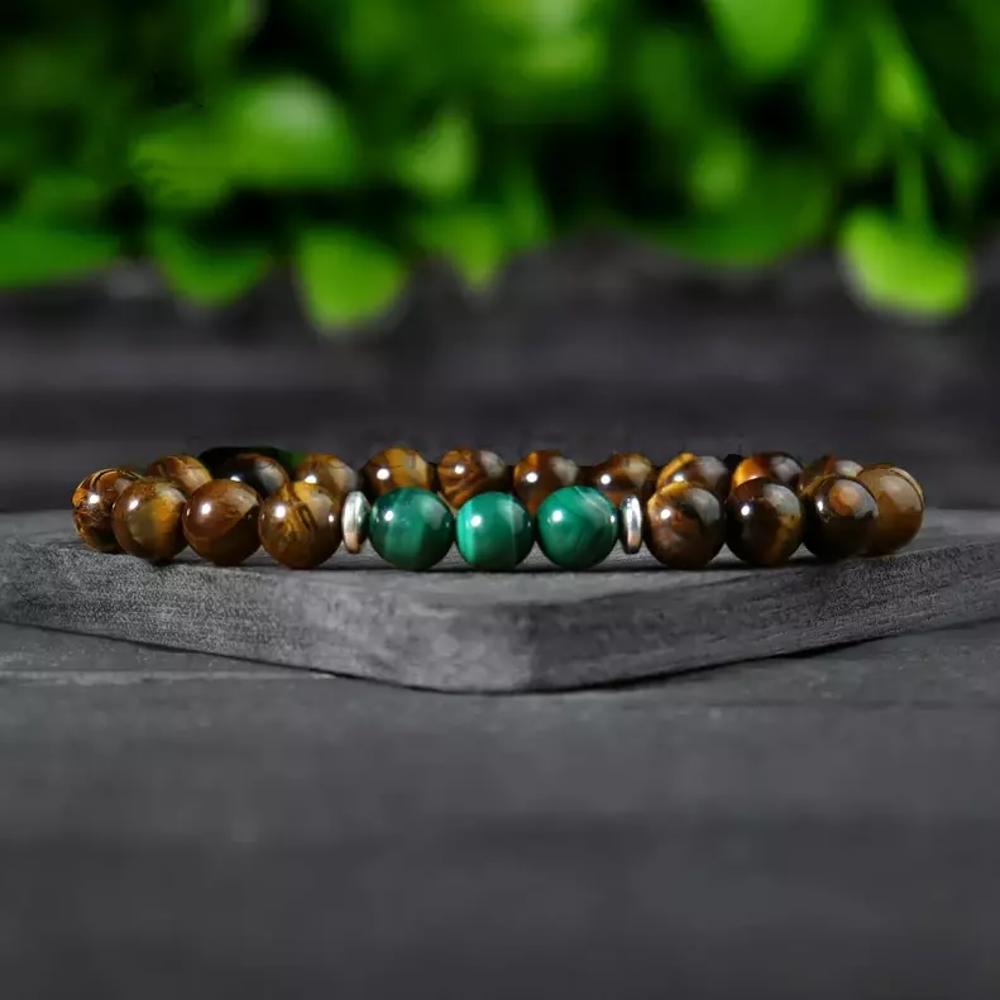 Natural Tiger's eye Malachite Gemstone 8mm Beaded Crystal Healing Reiki Bracelet 8mm