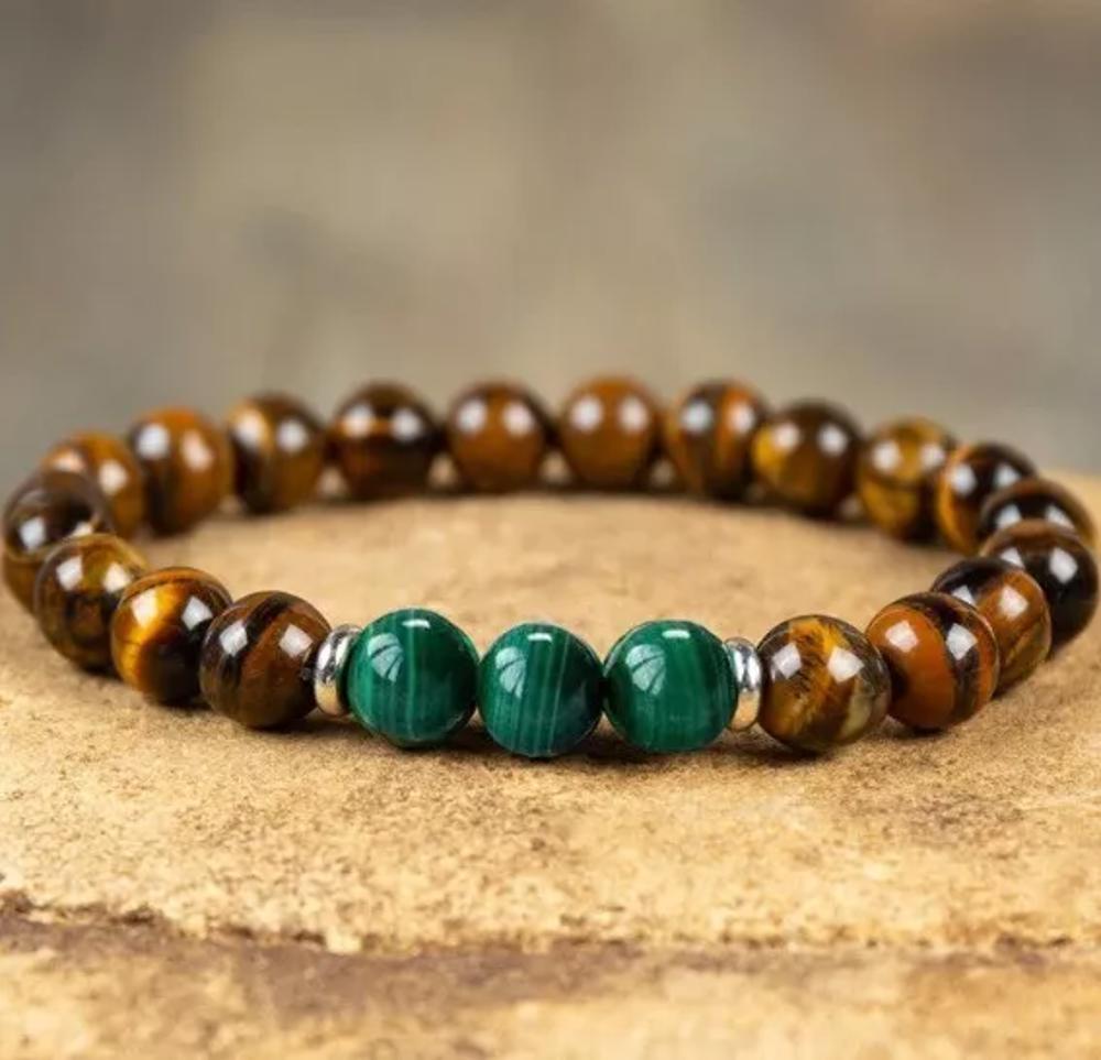 Natural Tiger's eye Malachite Gemstone 8mm Beaded Crystal Healing Reiki Bracelet 8mm