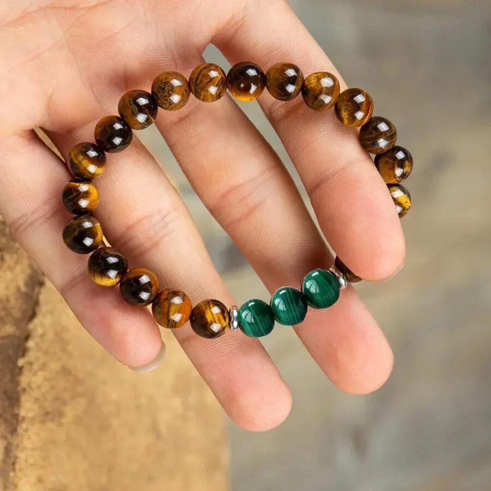 Natural Tiger's eye Malachite Gemstone 8mm Beaded Crystal Healing Reiki Bracelet 8mm