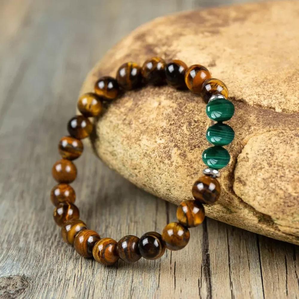 Natural Tiger's eye Malachite Gemstone 8mm Beaded Crystal Healing Reiki Bracelet 8mm