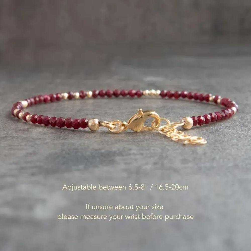 Natural Ruby 2MM Beaded Gemstone Crystal Healing Minimalist Women Bracelet Gifts