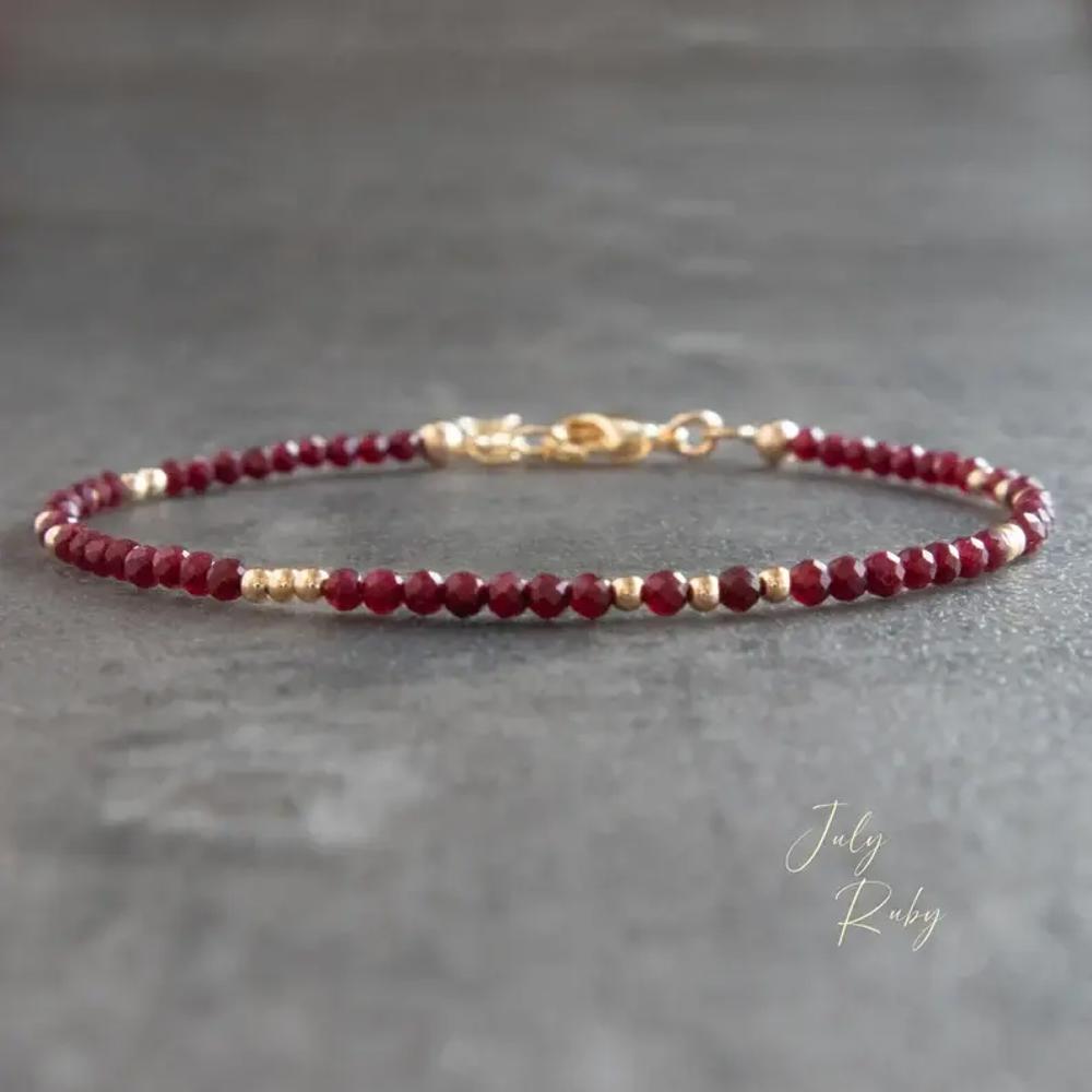 Natural Ruby 2MM Beaded Gemstone Crystal Healing Minimalist Women Bracelet Gifts