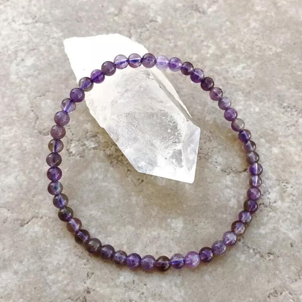 Natural Amethyst 4mm Beaded Crystal Healing Energy Stretch Handmade Bracelet