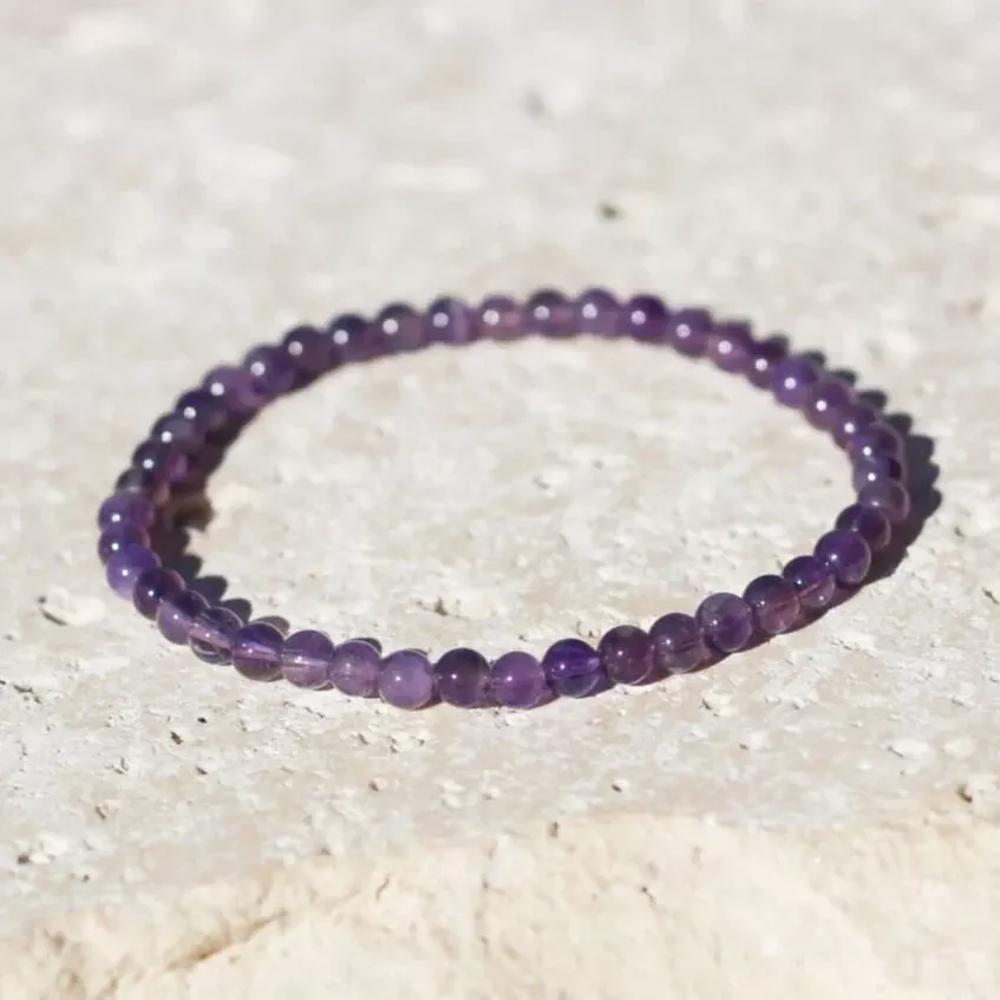 Natural Amethyst 4mm Beaded Crystal Healing Energy Stretch Handmade Bracelet