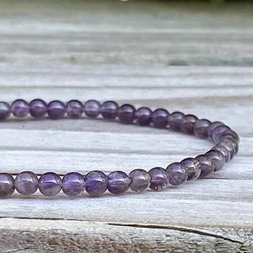 Natural Amethyst 4mm Beaded Crystal Healing Energy Stretch Handmade Bracelet