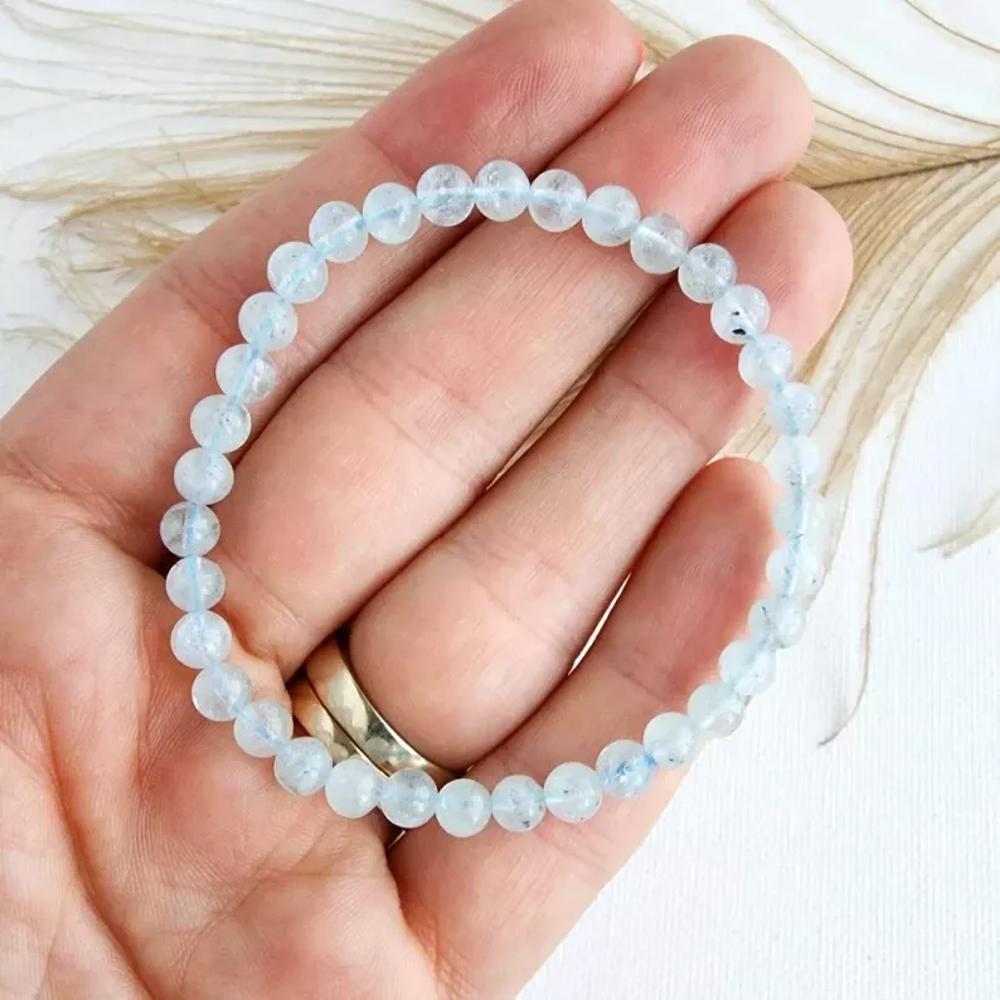 Natural Aquamarine 4mm Beaded Crystal Healing Reiki Stretch Handmade Bracelet