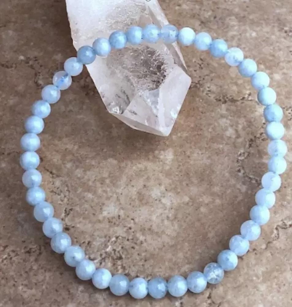 Natural Aquamarine 4mm Beaded Crystal Healing Reiki Stretch Handmade Bracelet