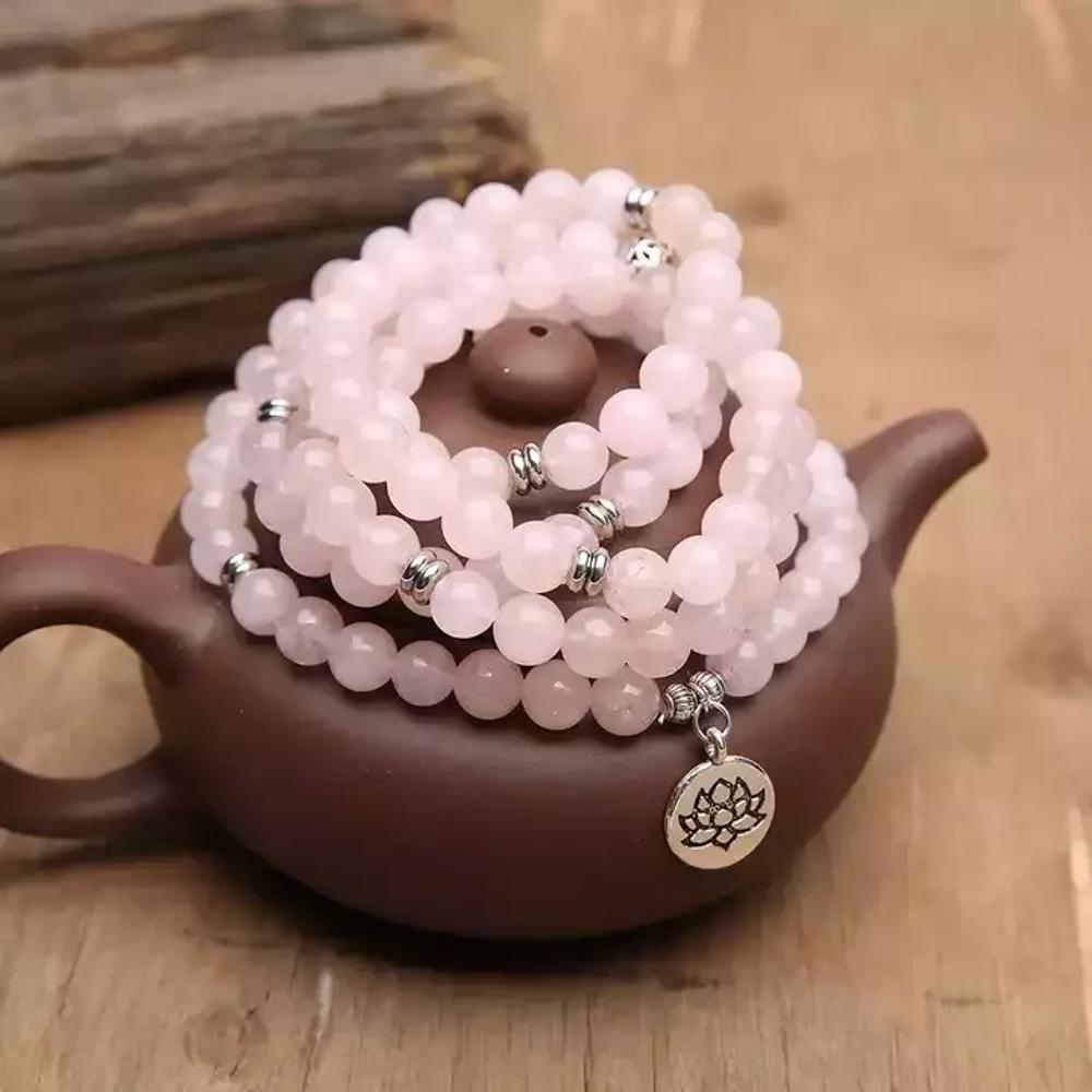 Rose Quartz 108 Mala Bead Prayer Healing Meditation Women Necklace Bracelet Gift