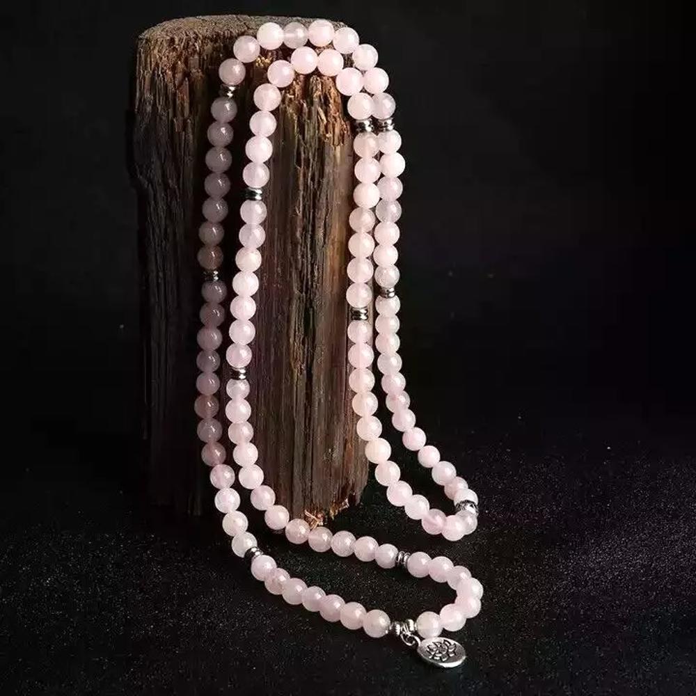 Rose Quartz 108 Mala Bead Prayer Healing Meditation Women Necklace Bracelet Gift