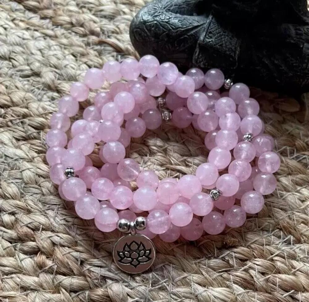 Rose Quartz 108 Mala Bead Prayer Healing Meditation Women Necklace Bracelet Gift