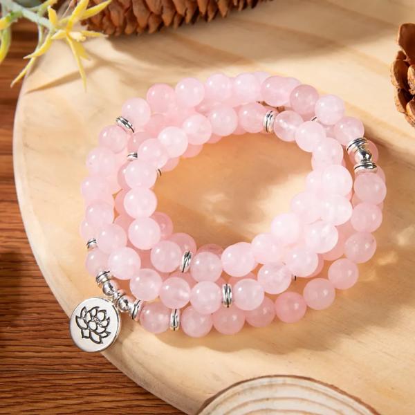 Rose Quartz 108 Mala Bead Prayer Healing Meditation Women Necklace Bracelet Gift