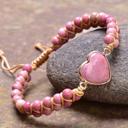  Natural Rhodonite Stone Beaded Bracelet Pink Gemstone Heart Charm Bracelet