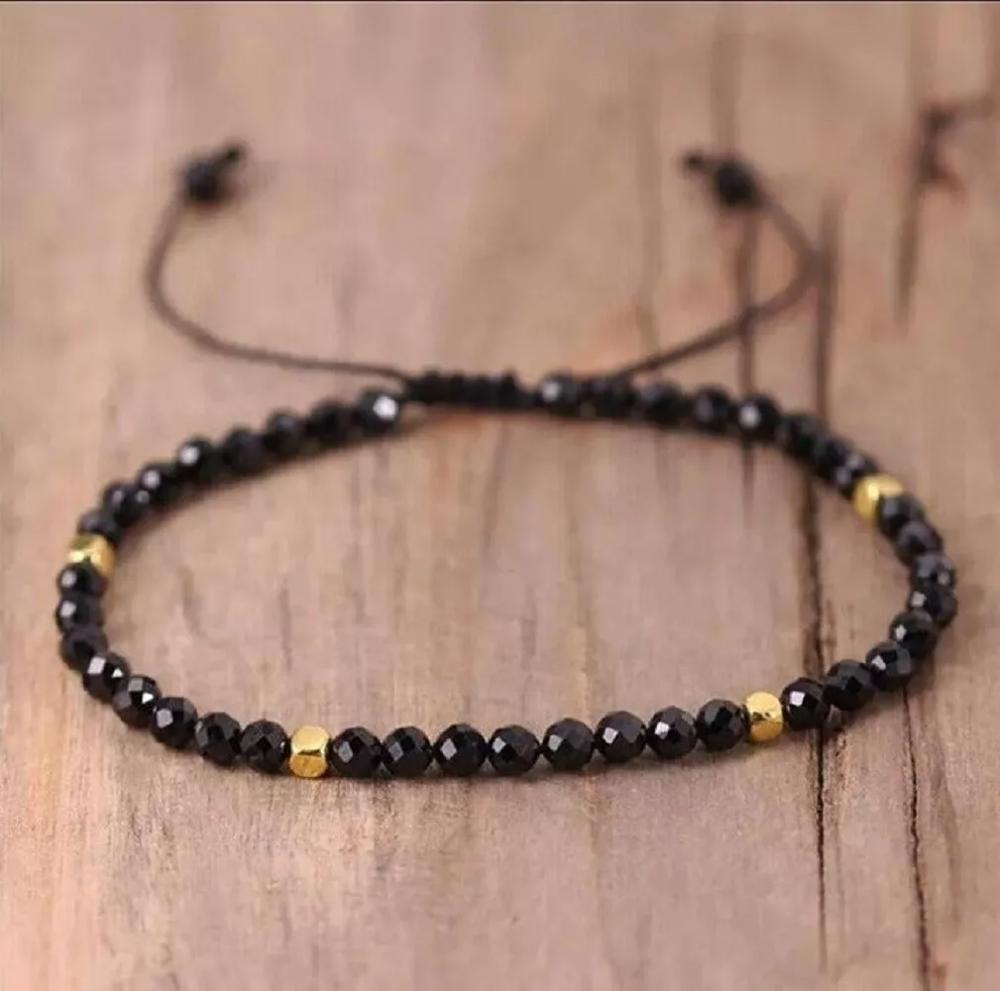 Natural Black Obsidian Stone Bracelet Black Gemstone Bracelet for Protection