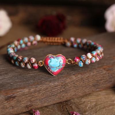 Galaxy Sea Sediment Jasper Heart Charm Braided Bracelet for Anxiety Relief