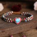  Galaxy Sea Sediment Jasper Heart Charm Braided Bracelet for Anxiety Relief