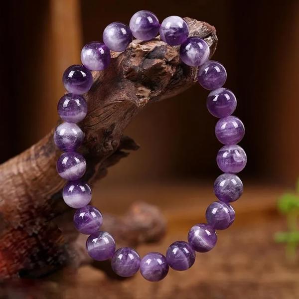 Handmade Natural Chevron Amethyst Balance Round 10MM Bead Healing Reiki Bracelet