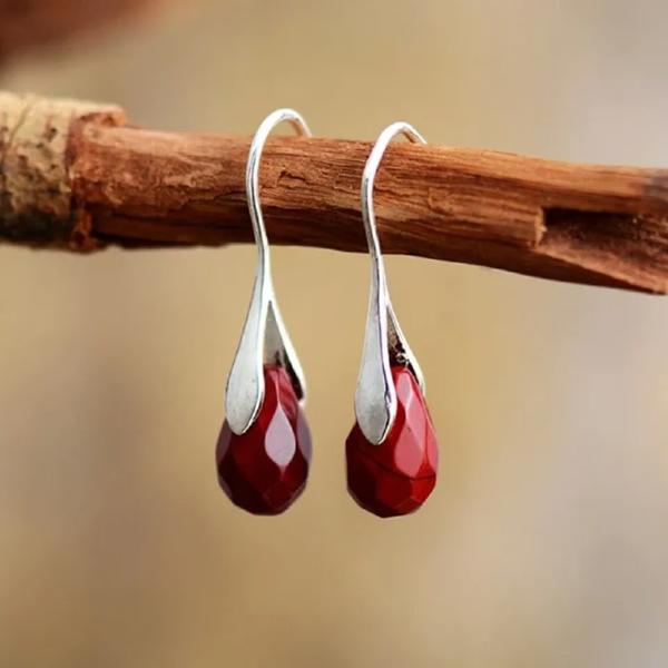 Natural Red Jasper Stone Teardrop Dangle Earrings Red Gemstone Drop Hook Earrings