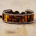  Natural Tiger's Eye Tube Stone Bracelet Brown Stone Braided Bracelet Adjustable