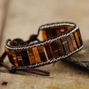  Natural Tiger's Eye Tube Stone Bracelet Brown Stone Braided Bracelet Adjustable