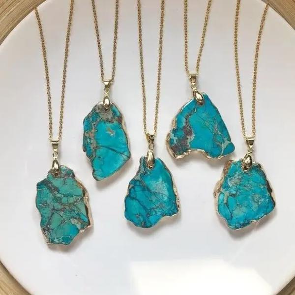 Genuine Turquoise Crystal Pendant Healing Reiki Chakra Women Chain Necklace Gift