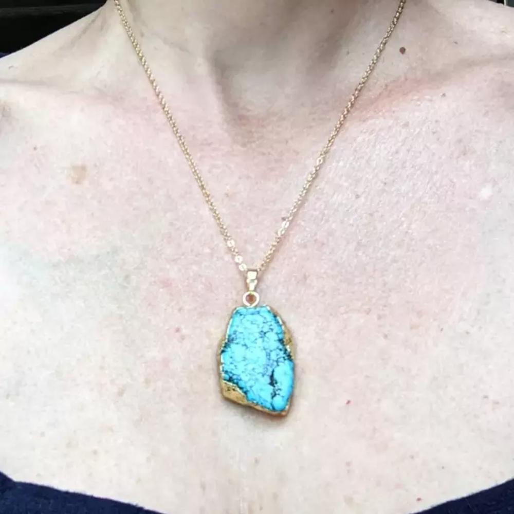 Genuine Turquoise Crystal Pendant Healing Reiki Chakra Women Chain Necklace Gift