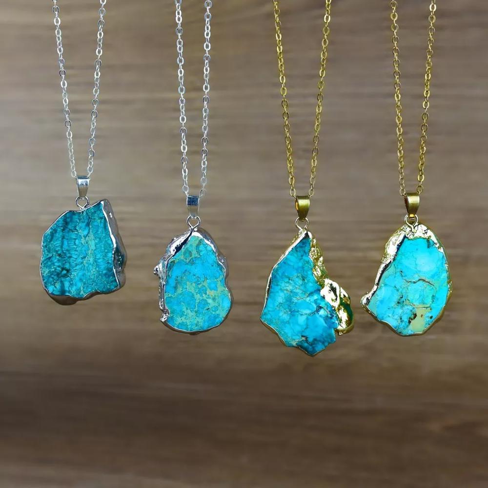 Genuine Turquoise Crystal Pendant Healing Reiki Chakra Women Chain Necklace Gift