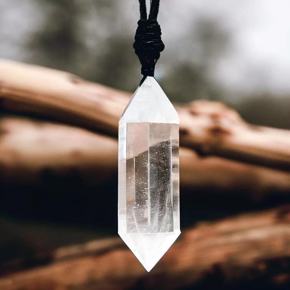 Natural Clear Quartz Hexagon Crystal Pendant Healing Necklace Stone Amulet