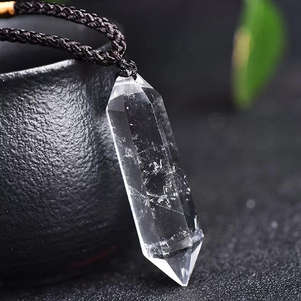 Natural Clear Quartz Hexagon Crystal Pendant Healing Necklace Stone Amulet