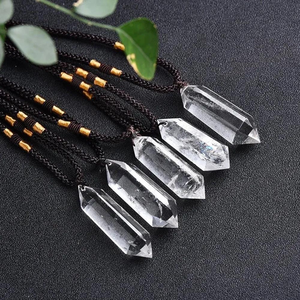 Natural Clear Quartz Hexagon Crystal Pendant Healing Necklace Stone Amulet