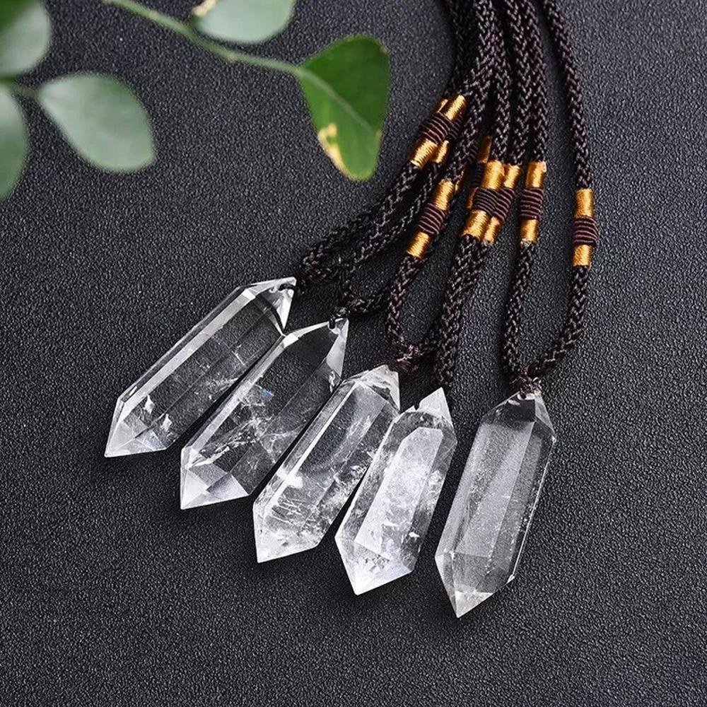 Natural Clear Quartz Hexagon Crystal Pendant Healing Necklace Stone Amulet