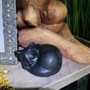  Natural Obsidian Cat Statue Handcrafted Black Crystal Sleeping Kitten