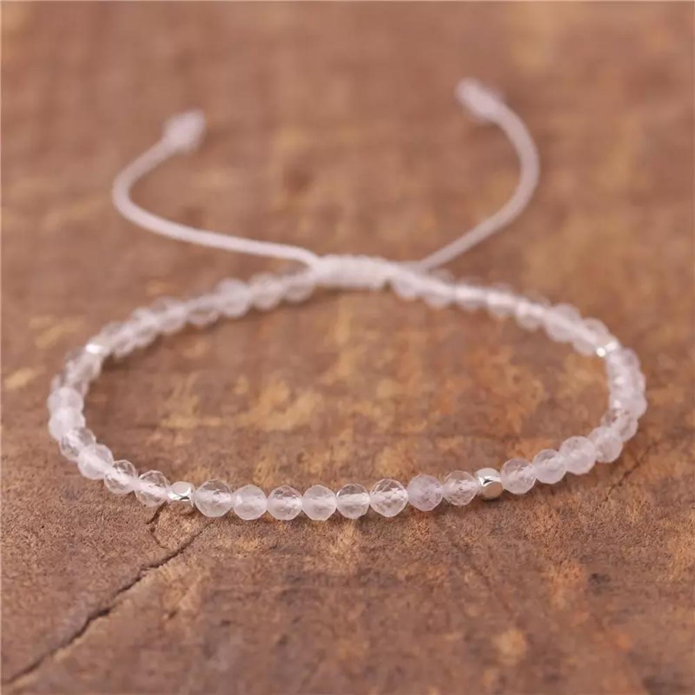 Natural Clear Quartz Stone Dainty Bracelet Clear Crystal Bracelet Handmade