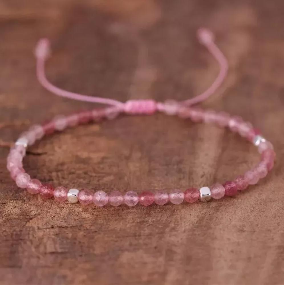 Natural Pink Tourmaline Stone Bracelet Pink Crystal Bracelet Minimalist